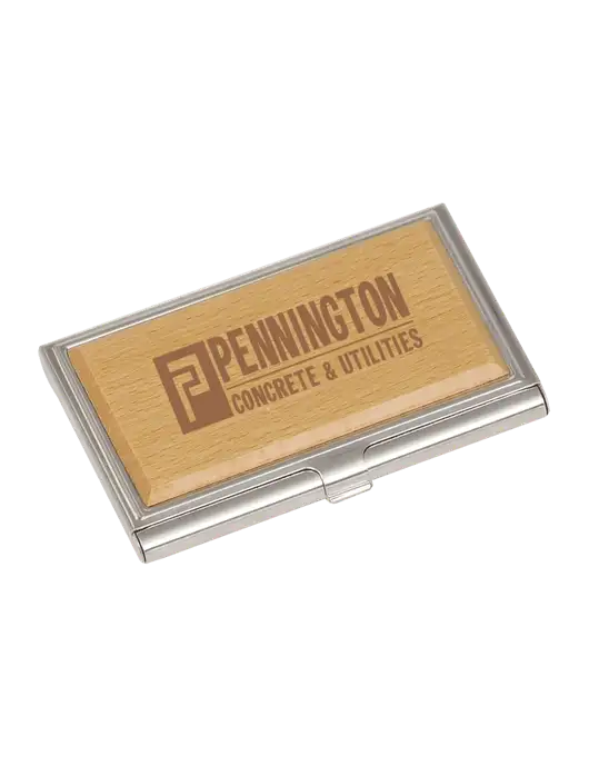 Wood & Silver Business Card Case w/Pennington Logo