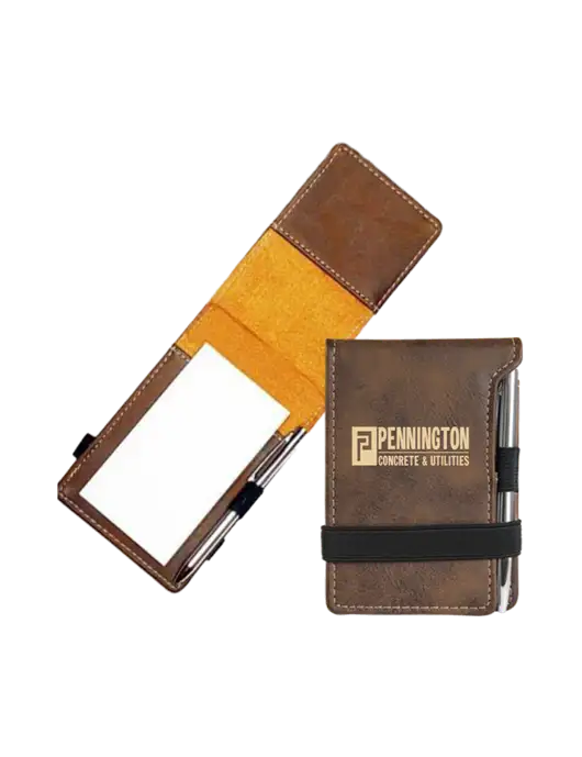 Rustic Leatherette Mini Notepad w/Pen, 3.25 x 4.75 w/Pennington Logo