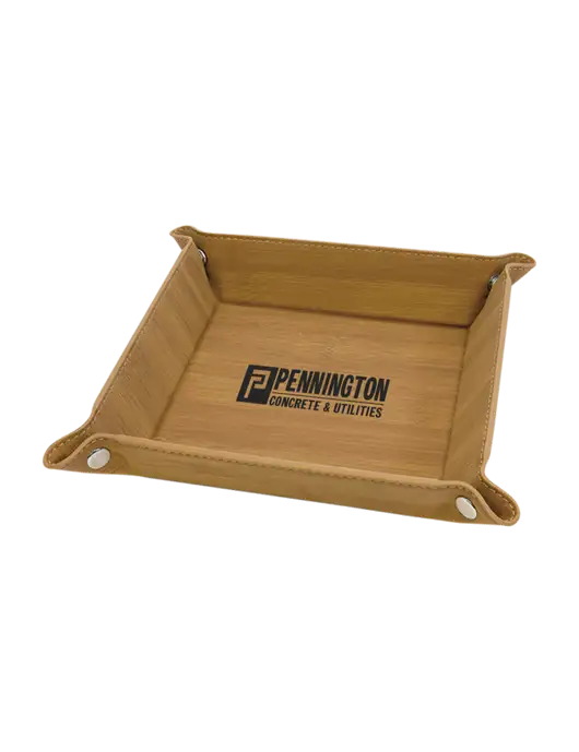 Bamboo Leatherette Valet Tray, 6 x 6 w/Pennington Logo
