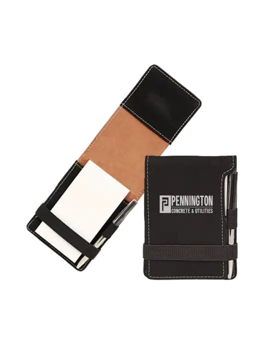 Black Leatherette Mini Notepad with Pen,  3.25 x 4.75 w/Pennington Logo