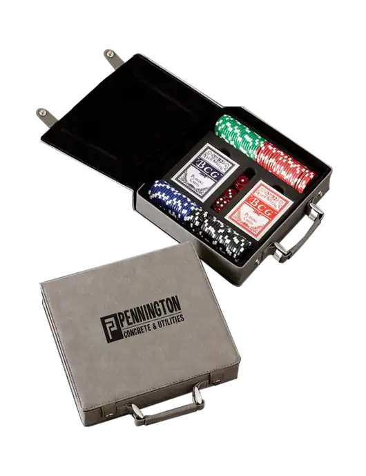 Grey Leatherette 100 Chip Poker Set w/Pennington Logo