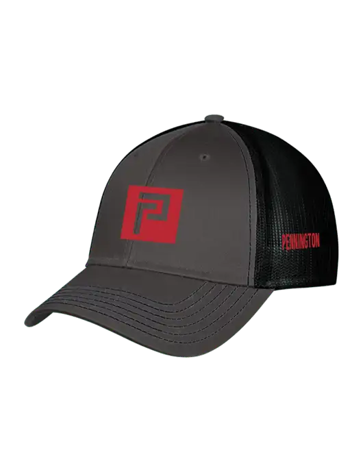 Charcoal & Black Mesh Trucker Cap Snap Back w/Pennington Icon Logo, Pennington Logo