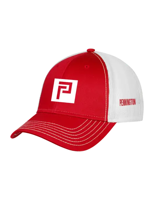 Red/White Mesh Trucker Cap Snap Back w/Pennington Icon Logo, Pennington Logo