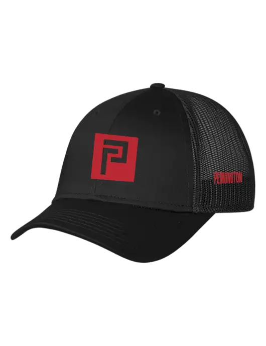 Black Mesh Trucker Cap Snap Back w/Pennington Icon Logo, Pennington Logo