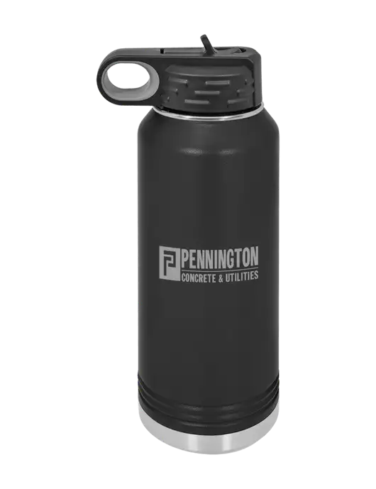 Polar Camel 32 oz Powder Coated Black Vacuum Insulated Water Bottle w/Pennington Logo