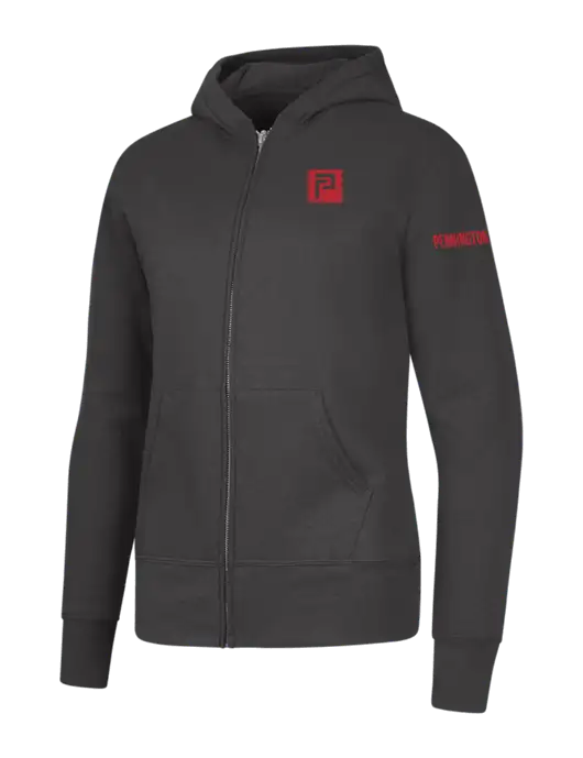 Charcoal Womens Core Fleece Full-Zip Hooded Sweatshirt w/Pennington Icon Logo, Pennington Logo