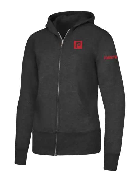 Dark Heather Grey Womens Core Fleece Full-Zip Hooded Sweatshirt w/Pennington Icon Logo, Pennington Logo