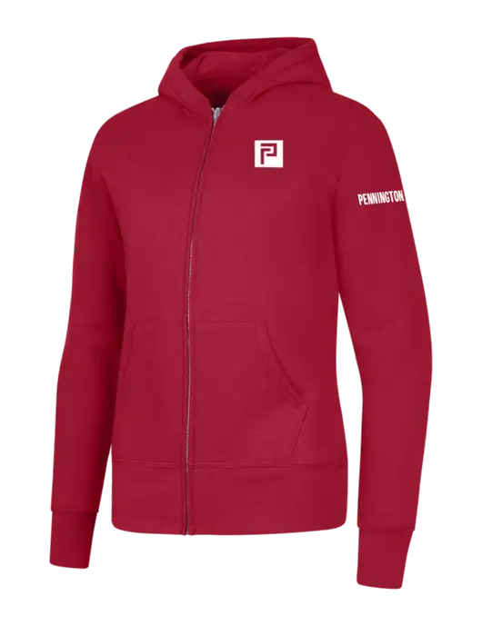 Red Womens Core Fleece Full-Zip Hooded Sweatshirt w/Pennington Icon Logo, Pennington Logo