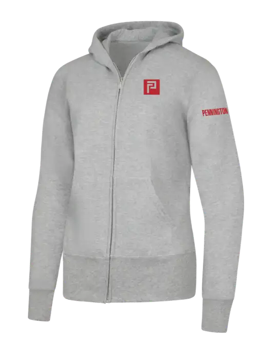 Grey Heather Womens Core Fleece Full-Zip Hooded Sweatshirt w/Pennington Icon Logo, Pennington Logo