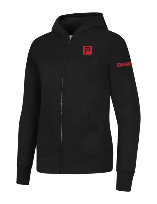 Jet Black Womens Core Fleece Full-Zip Hooded Sweatshirt w/Pennington Icon Logo, Pennington Logo