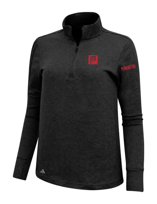 Adidas Black Melange Womens 3 Stripes Quarter Zip Sweater w/Pennington Icon Logo, Pennington Logo