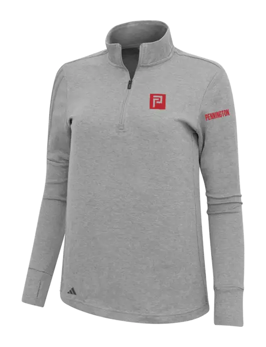 Adidas Light Grey Melange Womens 3 Stripes Quarter Zip Sweater w/Pennington Icon Logo, Pennington Logo
