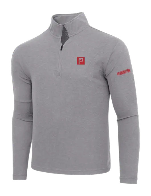 Adidas Medium Grey Melange 3 Stripes Quarter Zip Sweater w/Pennington Icon Logo, Pennington Logo