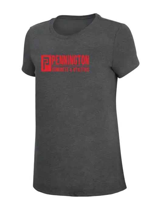 Womens Simply Soft Charcoal 4.5oz Poly/Combed Ring Spun Cotton T-Shirt w/Pennington Logo