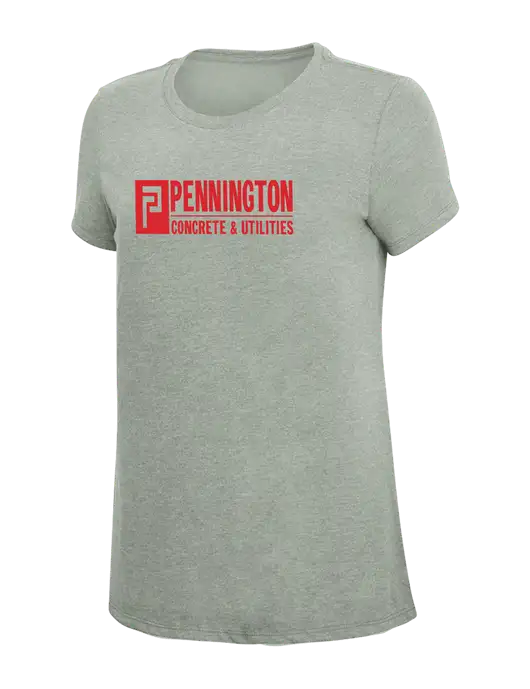 Womens Simply Soft Heathered Light Grey 4.5oz Poly/Combed Ring Spun Cotton T-Shirt w/Pennington Logo