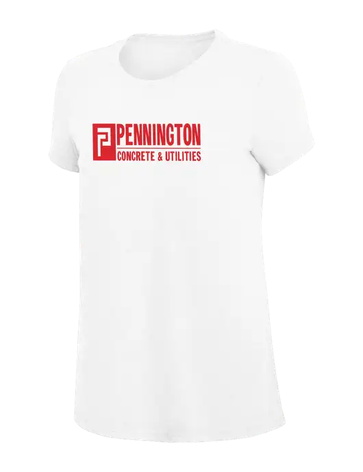 Womens Simply Soft White 4.5oz Poly/Combed Ring Spun Cotton T-Shirt
 w/Pennington Logo