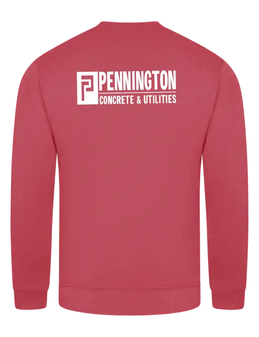 Heather Red 7.8 oz Ring Spun Crew Sweatshirt w/Pennington Logo, Pennington Icon Logo