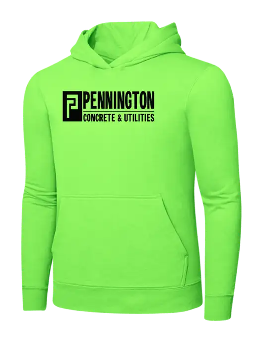 Safety Green 7.8. oz Ring Spun Hooded Sweatshirt w/Pennington Logo