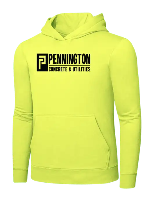 Safety Yellow 7.8. oz Ring Spun Hooded Sweatshirt w/Pennington Logo