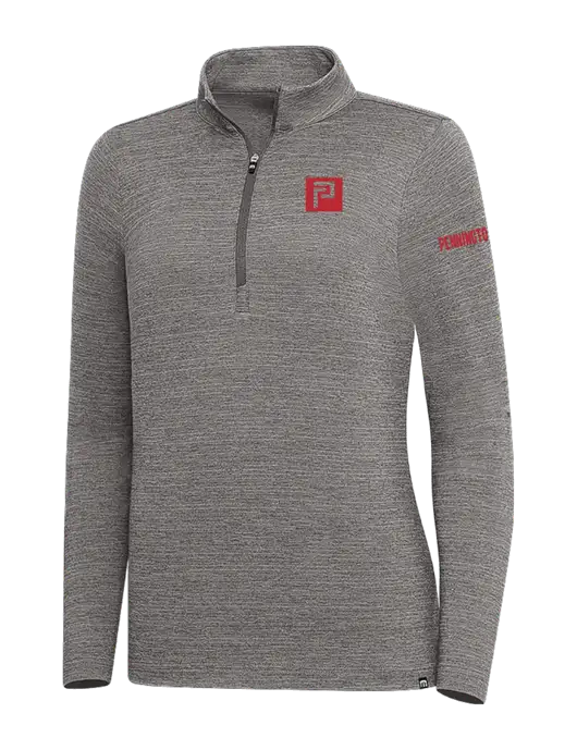 TravisMathew Medium Grey Heather Womens Crestview 1/4 Zip w/Pennington Icon Logo, Pennington Logo