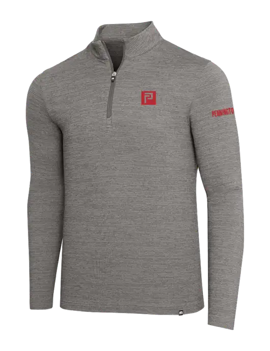 TravisMathew Medium Grey Heather Crestview 1/4 Zip w/Pennington Icon Logo, Pennington Logo