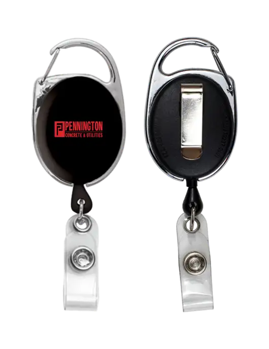 Black Carabiner Style Badge Reel and Badge Holder w/Pennington Logo