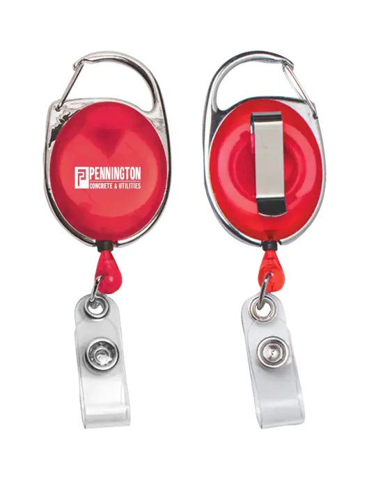 Red Carabiner Style Badge Reel and Badge Holder w/Pennington Logo