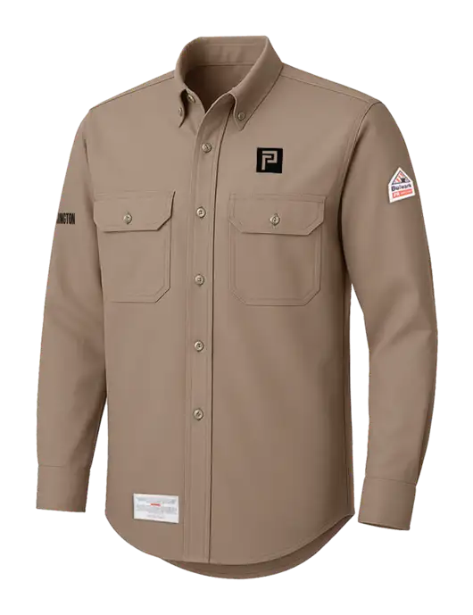 Bulwark Tan EXCEL FR ComforTouch Dress Uniform Shirt w/Pennington Icon Logo, Pennington Logo
