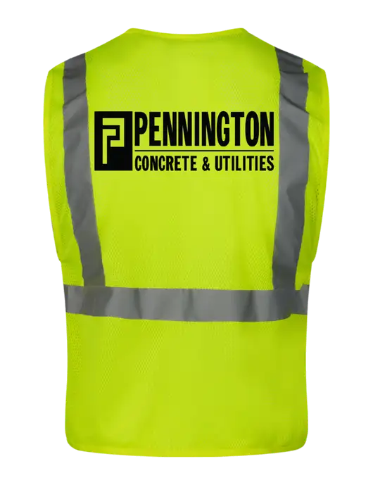 CornerStone Safety Yellow ANSI 107 Class 2 Economy Mesh Zippered Vest w/Pennington Logo, Pennington Icon Logo