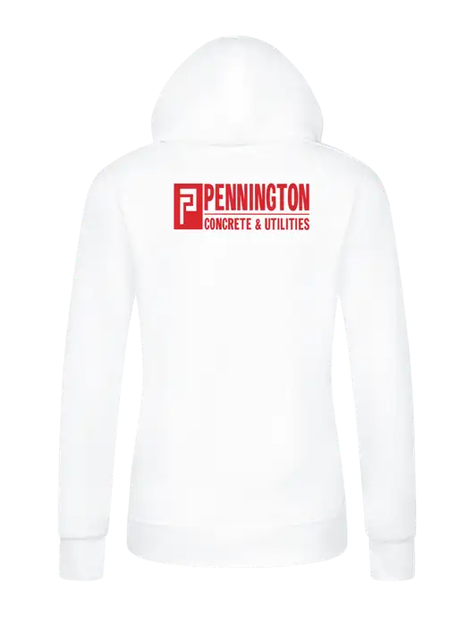Womens White Core Fleece Pullover Hooded Sweatshirt w/Pennington Logo, Pennington Icon Logo