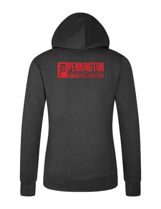Womens Dark Grey Heather Core Fleece Pullover Hooded Sweatshirt w/Pennington Logo, Pennington Icon Logo