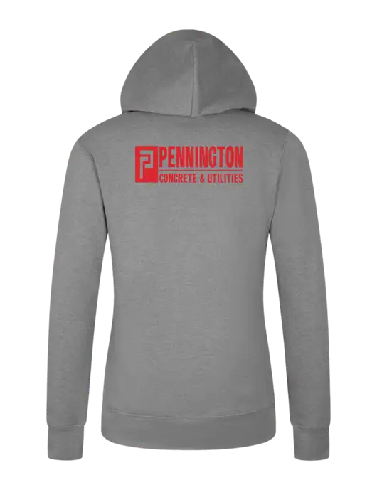 Womens Light Grey Heather Core Fleece Pullover Hooded Sweatshirt w/Pennington Logo, Pennington Icon Logo