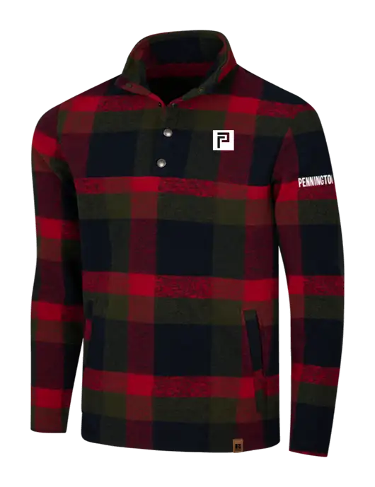 Russell Outdoors Red/Black Plaid Basin Snap Pullover w/Pennington Icon Logo, Pennington Logo