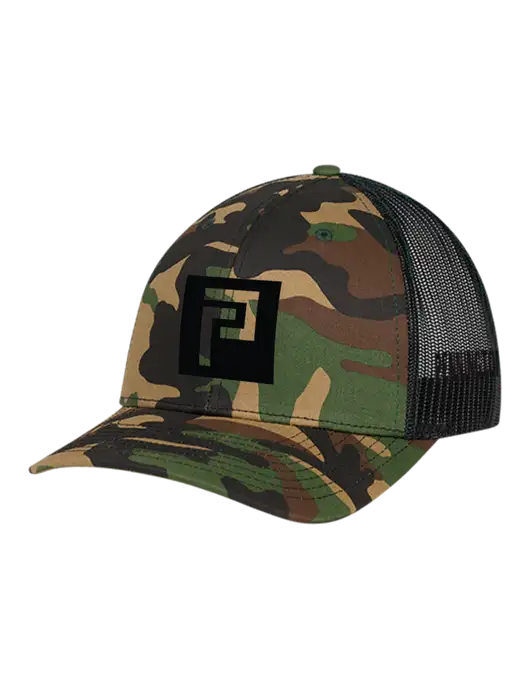 Richardson Adjustable Snapback Original 112P Trucker Cap Army Camo/Black  w/Pennington Icon Logo, Pennington Logo
