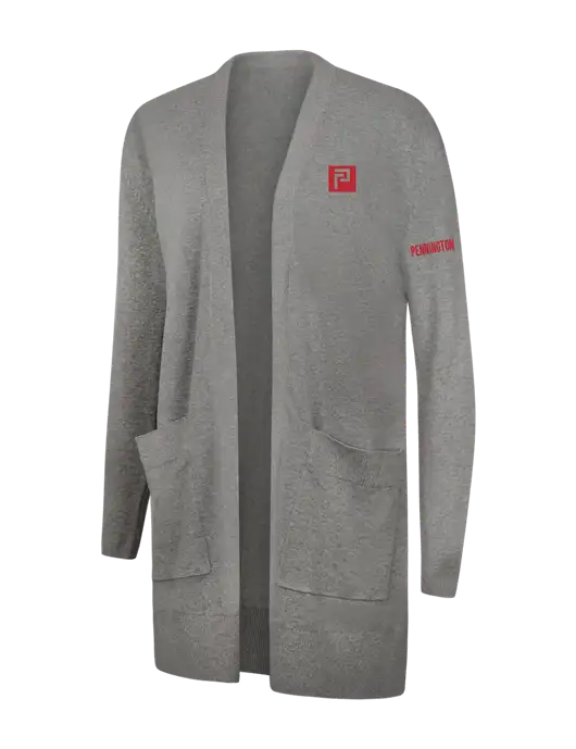 Mercer+Mettle Womens Light Grey Heather Open Front Cardigan Sweater w/Pennington Icon Logo, Pennington Logo