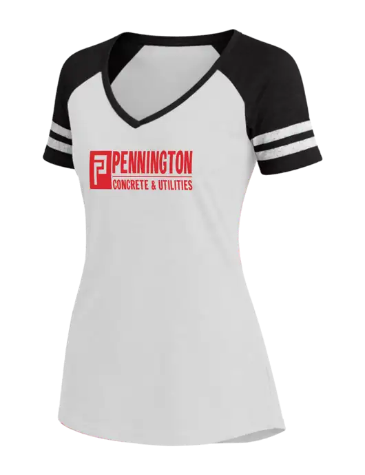 Womens White/Black V-Neck Game Tee w/Pennington Logo