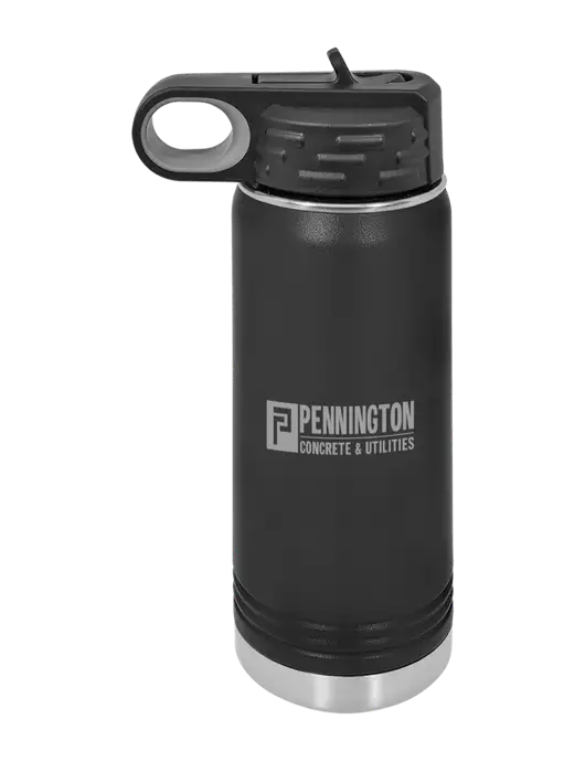 Polar Camel 20 oz Powder Coated Black Vacuum Insulated Water Bottle w/Pennington Logo