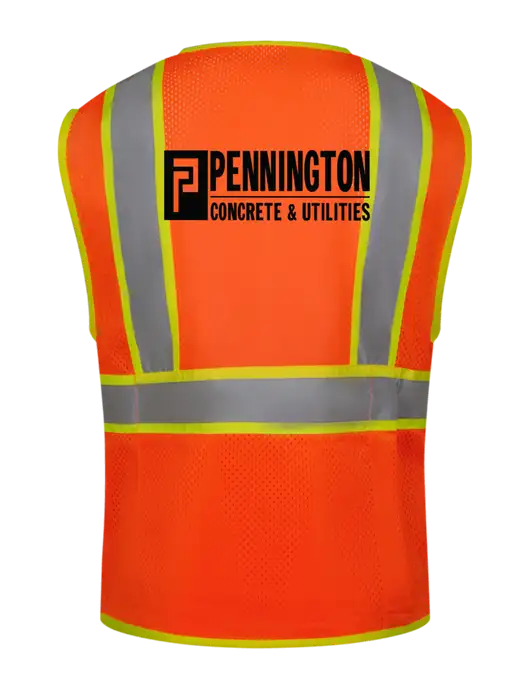 CornerStone Safety Orange ANSI 107 Class 2 Surveyor Zippered Two-Tone Vest w/Pennington Logo, Pennington Icon Logo