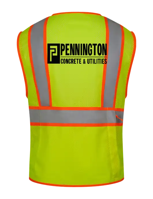 CornerStone Safety Yellow ANSI 107 Class 2 Surveyor Zippered Two-Tone Vest w/Pennington Logo, Pennington Icon Logo