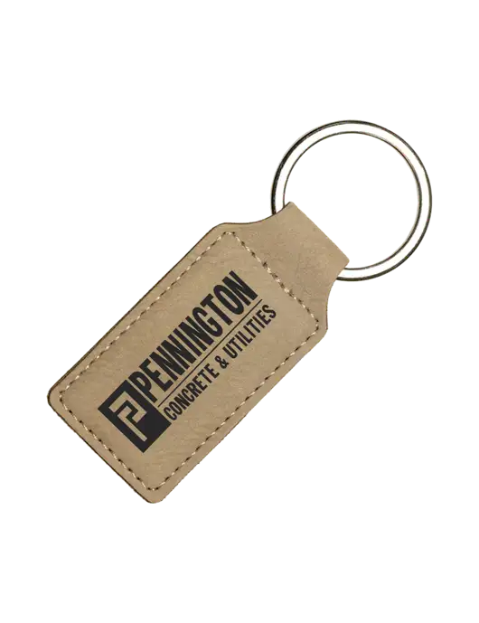 Tan Laserable Leatherette Rectangle Keychain w/Pennington Logo