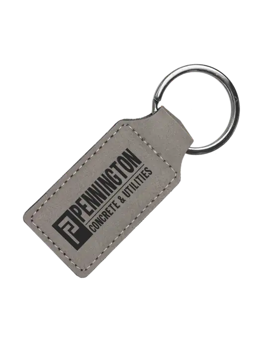 Grey Laserable Leatherette Rectangle Keychain w/Pennington Logo
