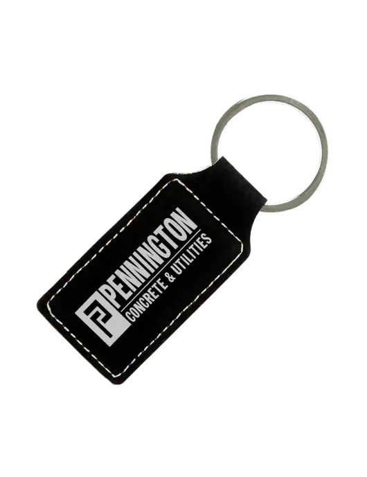 Black Laserable Leatherette Rectangle Keychain w/Pennington Logo