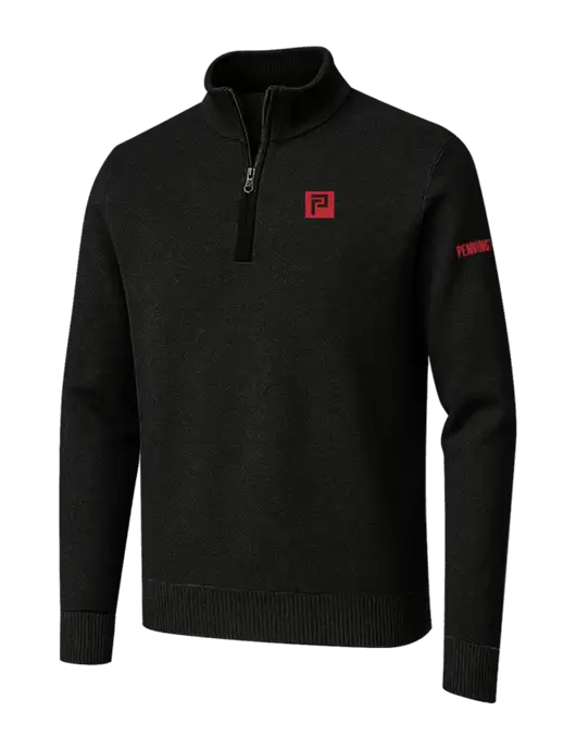 Brooks Brothers Black Washable Merino Birdseye 1/4-Zip Sweater w/Pennington Icon Logo, Pennington Logo