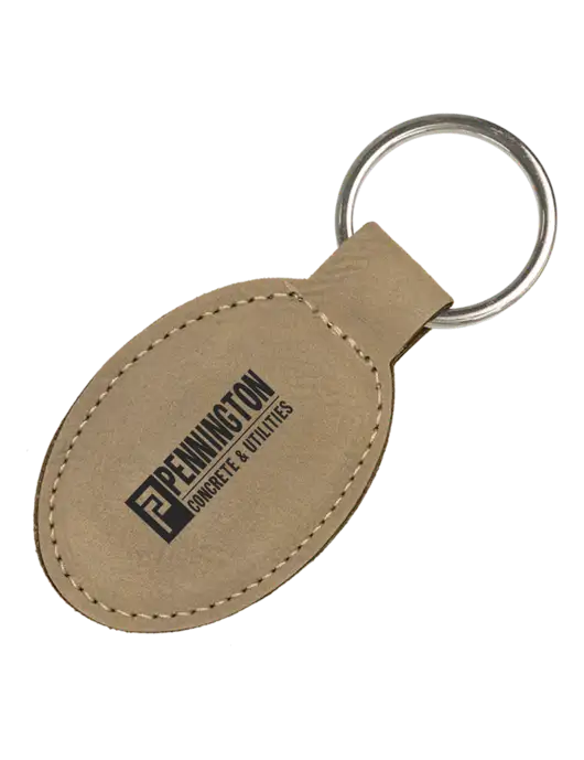Tan Leatherette Oval Keychain w/Pennington Logo