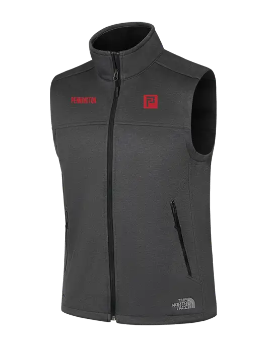 North Face Dark Grey Heather Ridgewall Soft Shell Vest w/Pennington Icon Logo, Pennington Logo