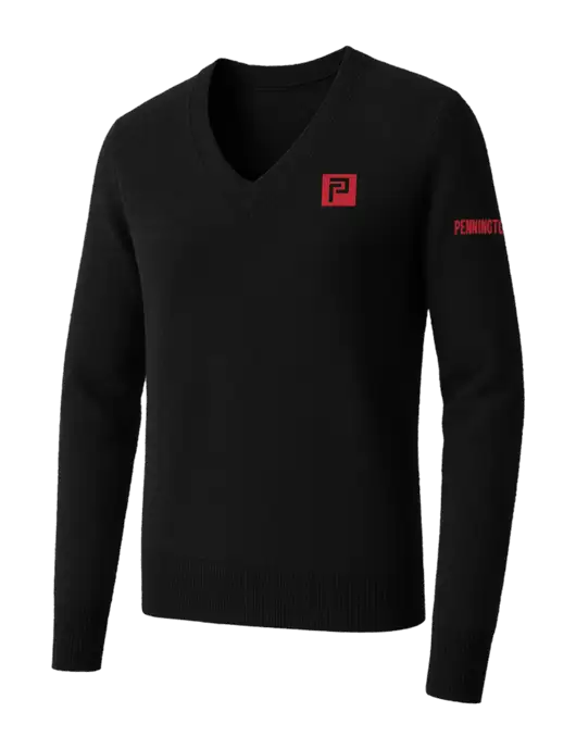Brooks Brothers Womens Black Washable Merino V-Neck Sweater w/Pennington Icon Logo, Pennington Logo