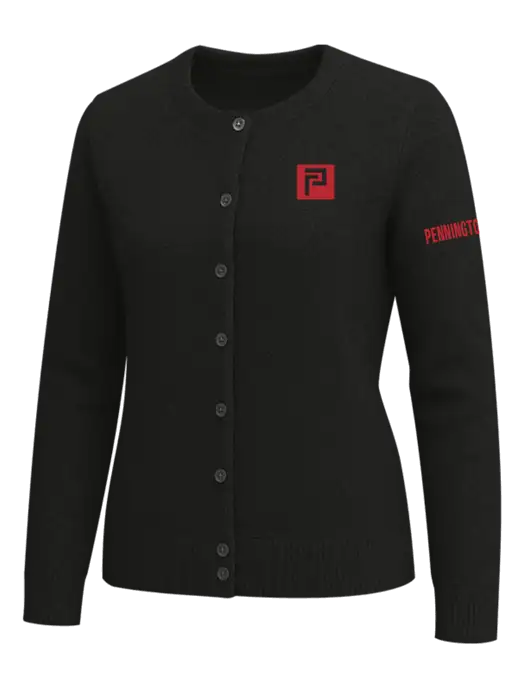 Brooks Brothers Womens Black Washable Merino Cardigan Sweater w/Pennington Icon Logo, Pennington Logo