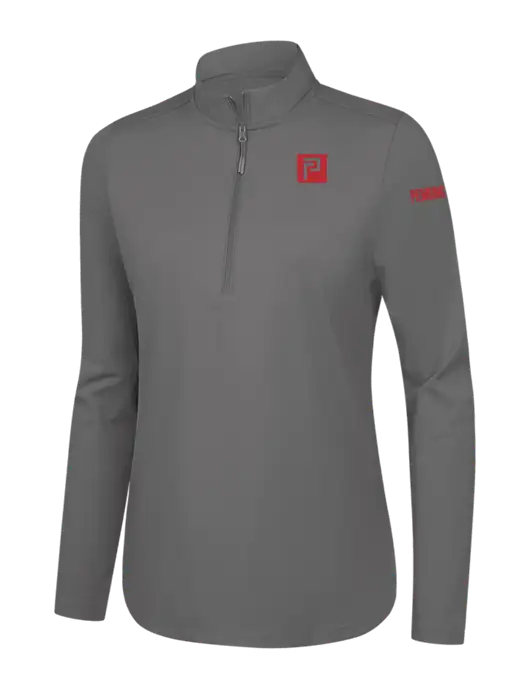  Womens Dark Medium Grey C-FREE Double Knit 1/4-Zip w/Pennington Icon Logo, Pennington Logo