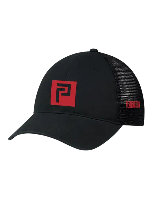 Richardson 111 Garment Washed Trucker Cap Black w/Black Mesh w/Pennington Icon Logo, Pennington Logo