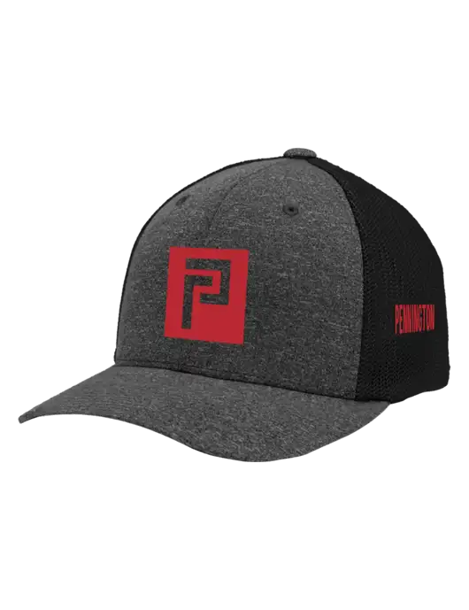 Flexfit Black/Dark Charcoal Heather Melange Mesh Back Trucker Cap w/Pennington Icon Logo, Pennington Logo